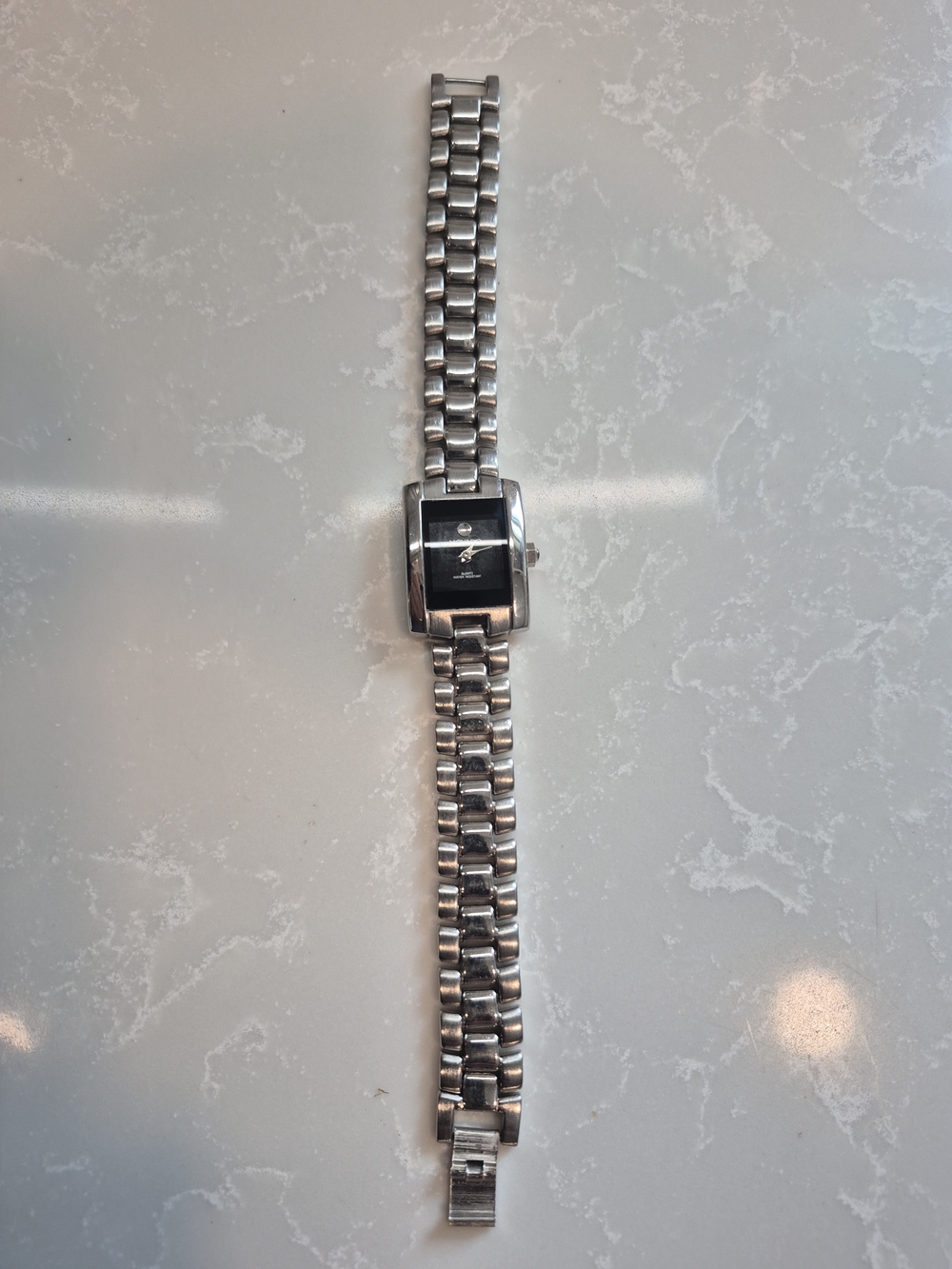 Movado Women's Silver Stainless Steel Bracelet Watch with Black Dial